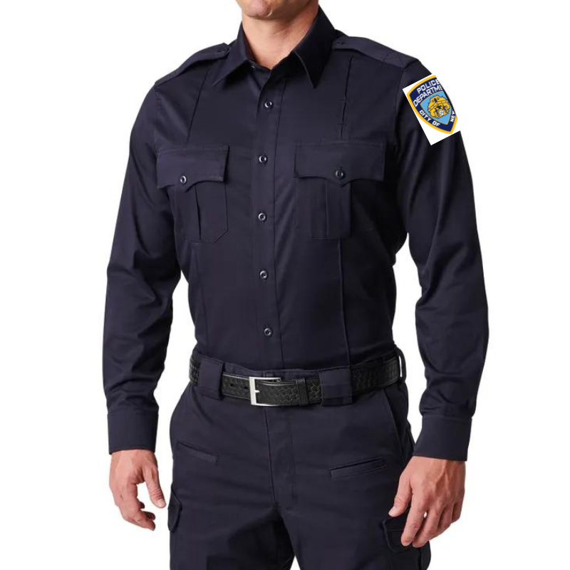 Nypd Stryke Twill Stretch Long Sleeve Shirt With Nypd Patches Sewn On 