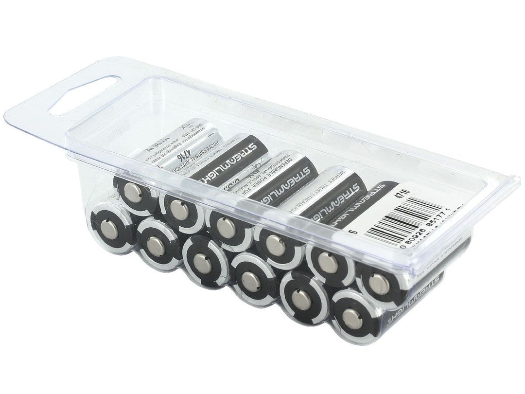 Streamlight CR123A 1400mAh 3V Lithium (LiMNO2) Button Top Batteries 12-Pack