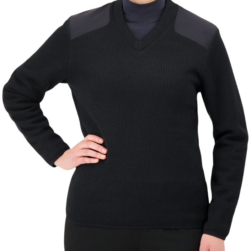 V-Neck Fleece Lined Commando Sweater | Black