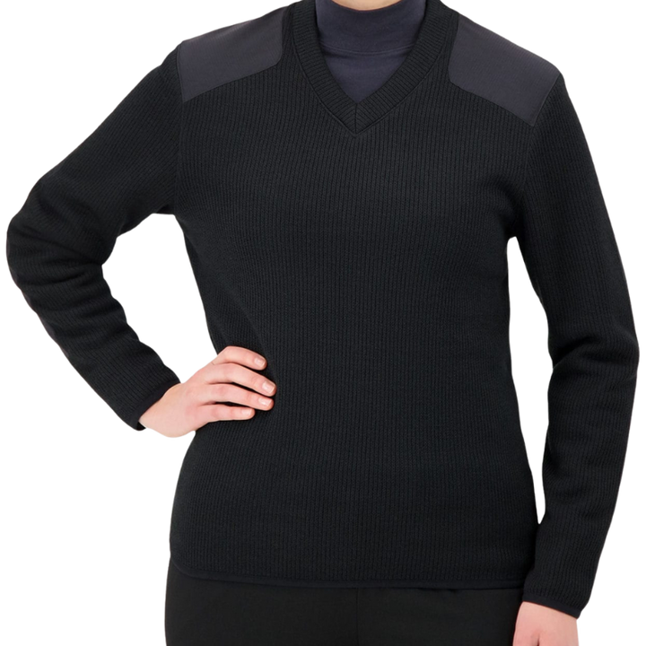 V-Neck Fleece Lined Commando Sweater | Black