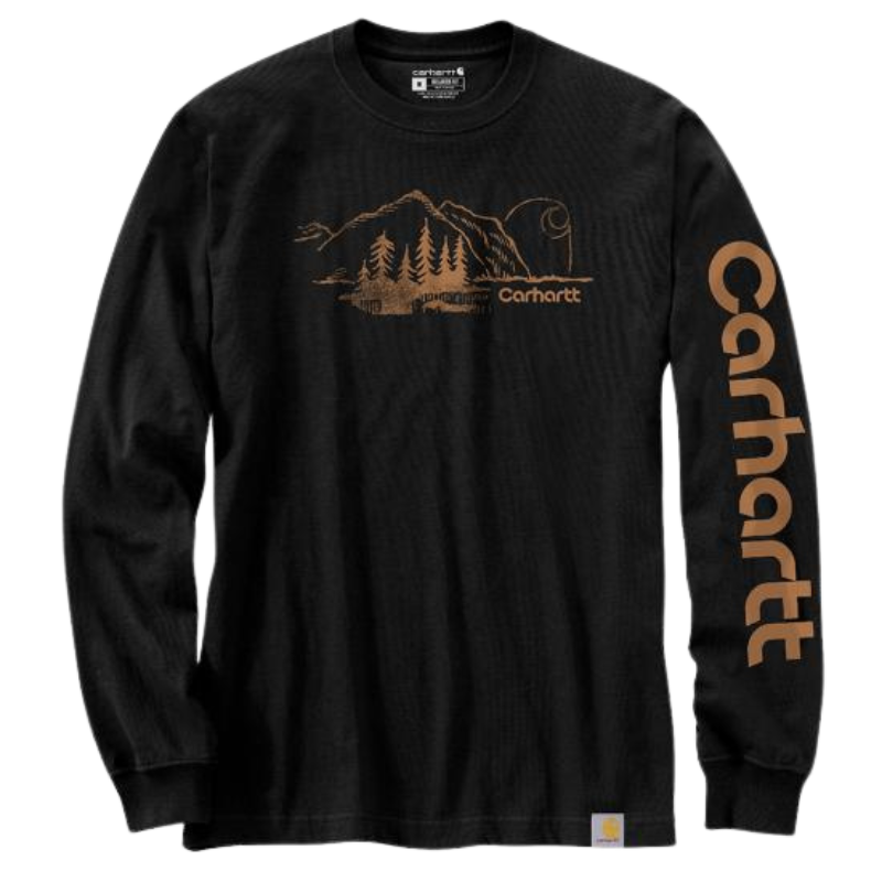 Relaxed Fit Heavyweight Long-Sleeve Mountain Graphic T-Shirt | Black