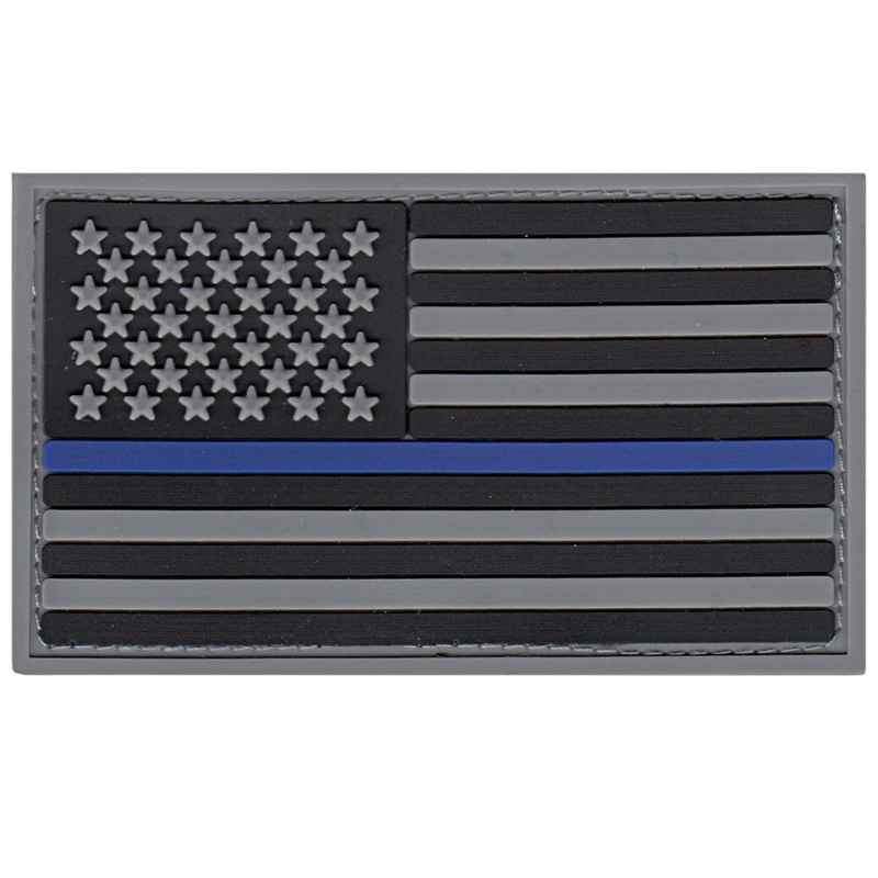 U.S. Flag Patch Blue Stripe PVC W/ Hook | Grey/Black