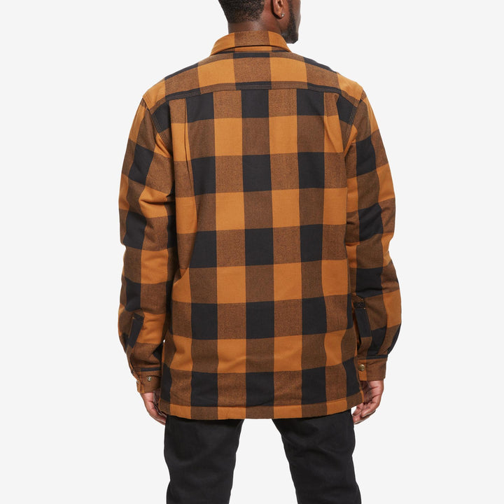 Carhartt Sherpa Lined Flannel Shirt Jacket (Shacket) in Carhartt Brown Black Plaid